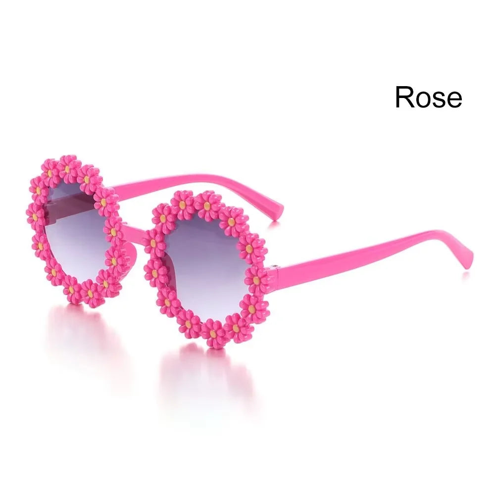 Round Flower Sunglasses for Kids Cute Daisy Glasses Children Outdoor Sun Protection Shades Fashion Funny Party Eyewear