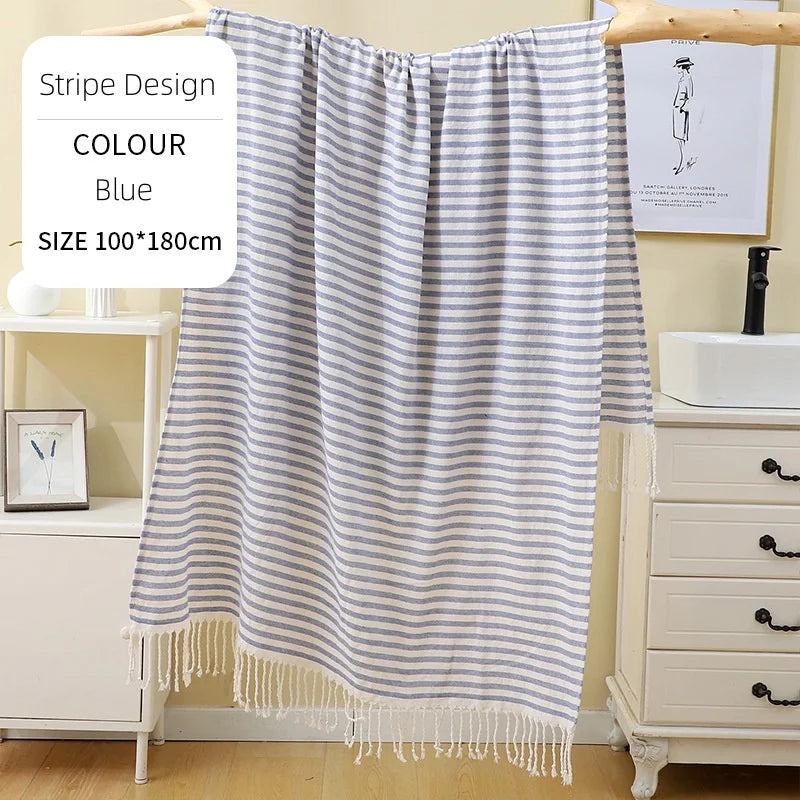 100x200cm Hot Sale Beach Towels Luxury Striped Tassel 100% Cotton Sauna Spa Bath Towel For Home Travel Turkish Large Beach Towel