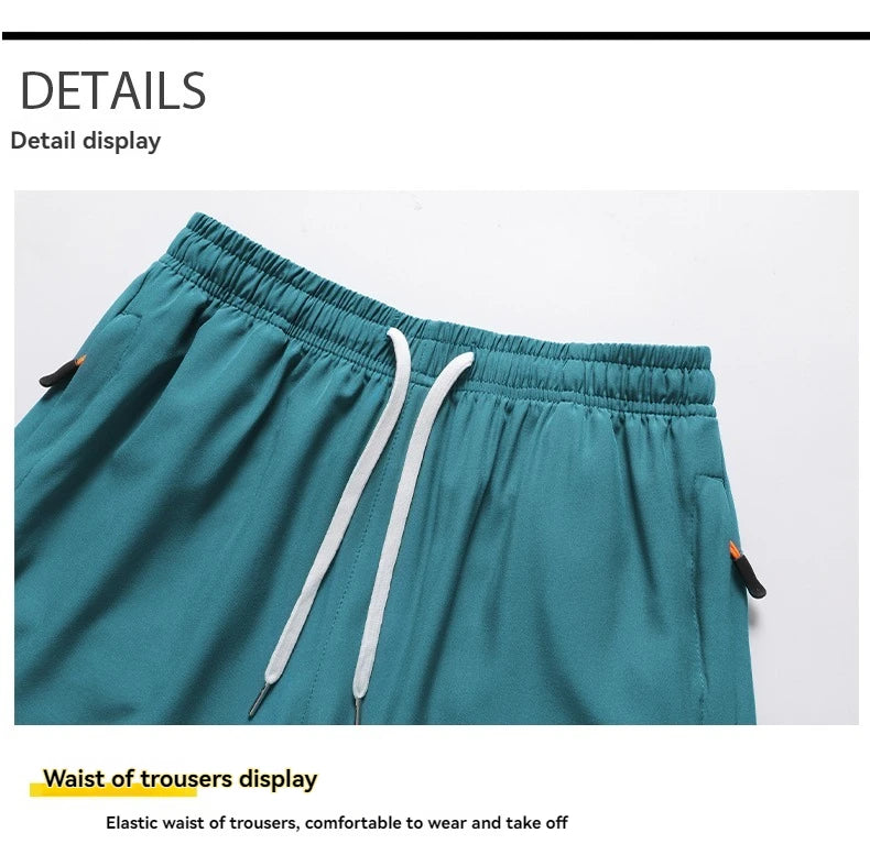 3/4 Sport Shorts Summer Men Casual Solid Ice Silk Light Sweat Absorb Quick Dry Running Fitness Outdoor Loose