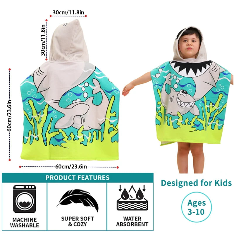 Baby Cartoon Printing Bathrobe Girls Unicorn Beach Towel Boy Shark Dinosaur Bath Towel Kids Hooded Cape Towel Children Bath Item