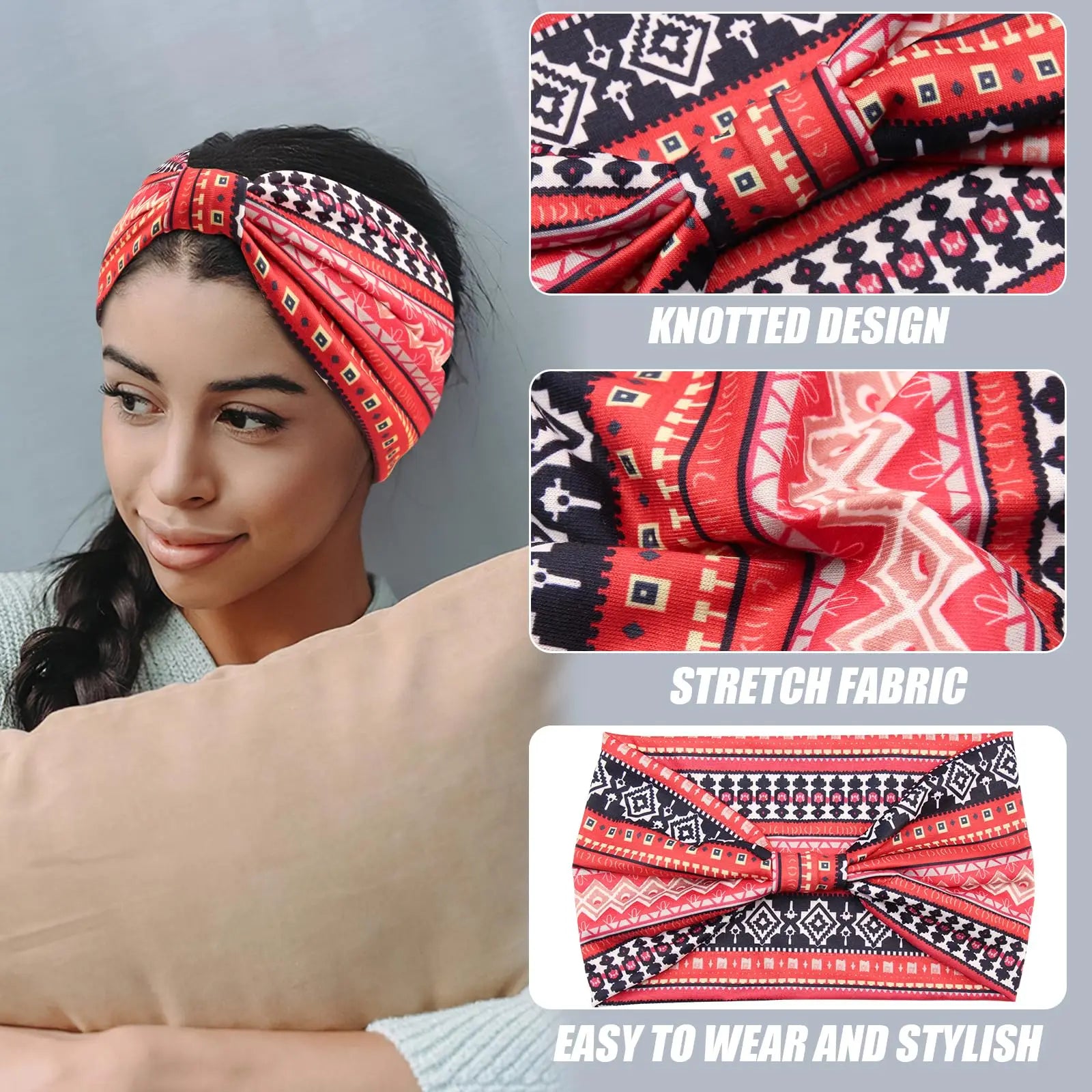 Boho African Headbands for Women Wide Cotton Turban Headwrap  Knot Elastic Hairbands Bandeau Sport Workout Yoga Hair Accessories