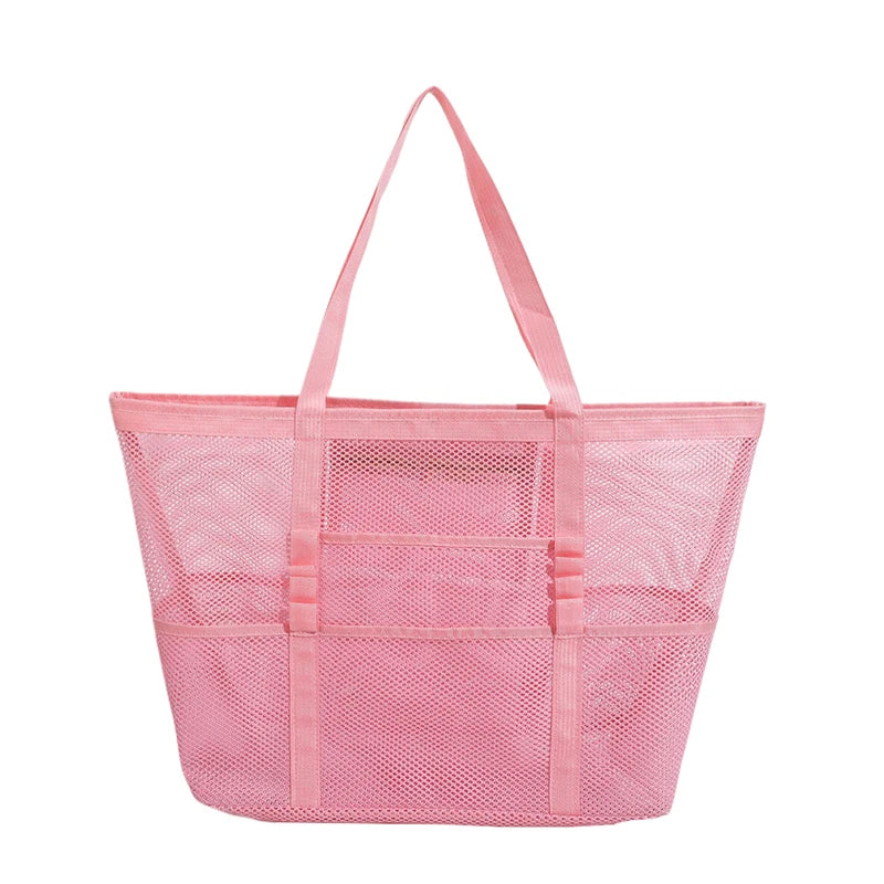 Large Capacity Canvas Beach bag Versatile Commuting Shopping Shoulder bag Lightweight Semi Transparent Mesh Hollow bag