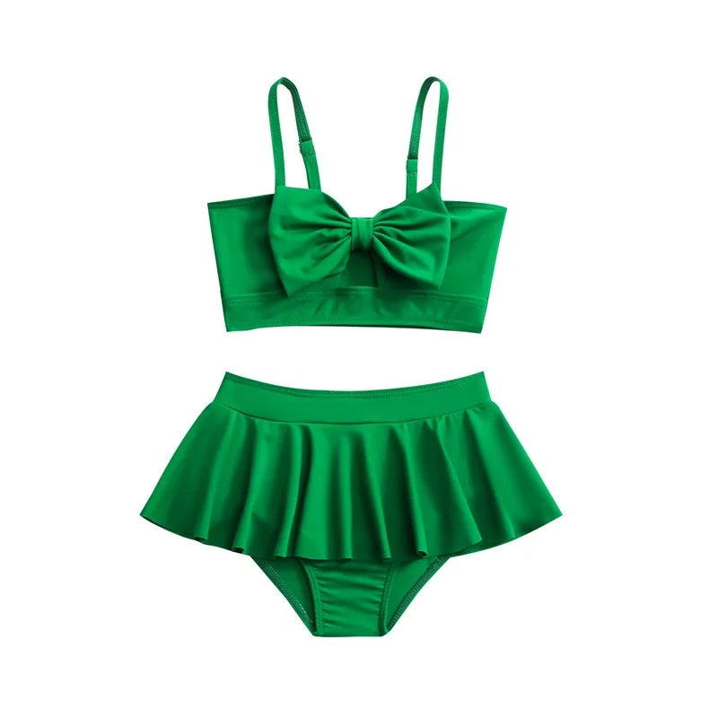 Girls Bow Bandeau Bikini Two Pieces Swimsuit Kids Ruffle Skirt Children's Swimwear 5-14 Years Teenager Bathing Suit Beach Wear