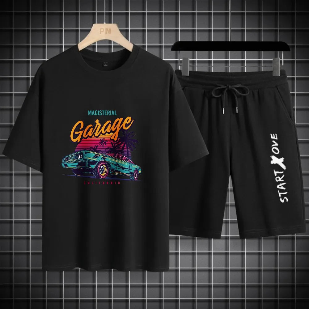 2025 Summer Thin casual Men set Manga Graffiti Tees T-shirt+shorts 2-piece Comfortable and breathable men Top Print Tshirts sets