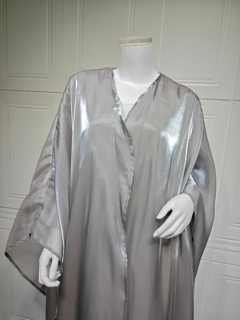 Elegant Arabic Satin Abaya Dress with Hijab Eid Muslim Women Modest Cardigan Islamic Vacation Outfit New in Turkey Kaftan Robe