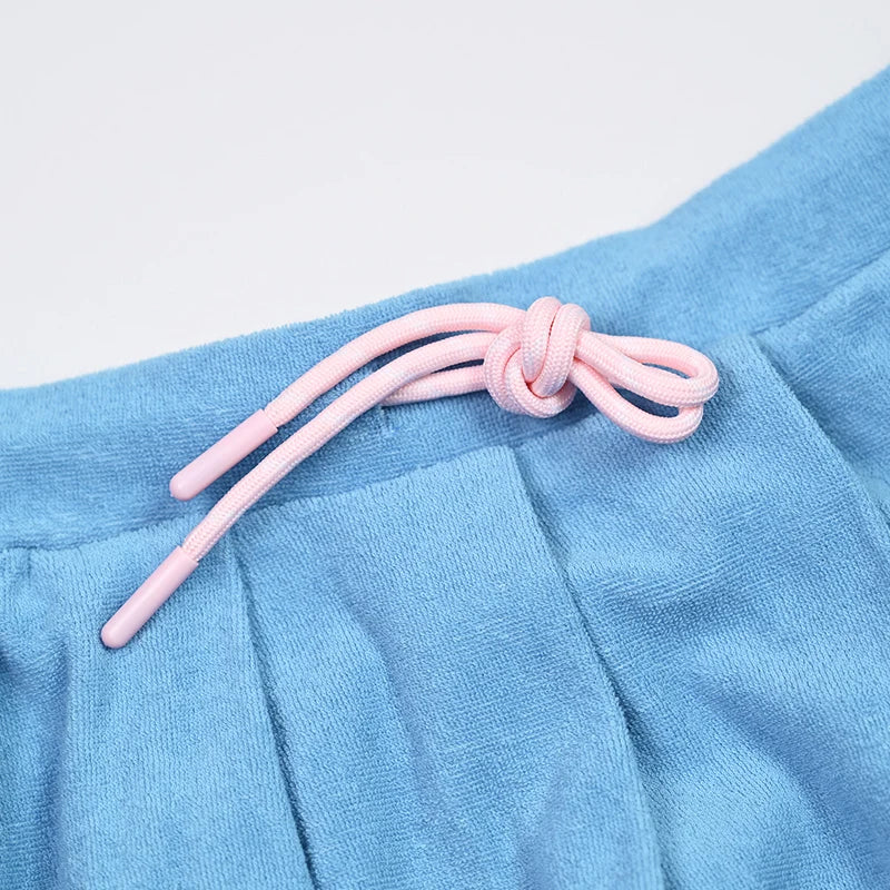Summer Terry Sibling Clothing Set for Boys And Girls Blue Shirt for Boy Girl Dress Zipper With Colorful Drawstring Teens Outfit