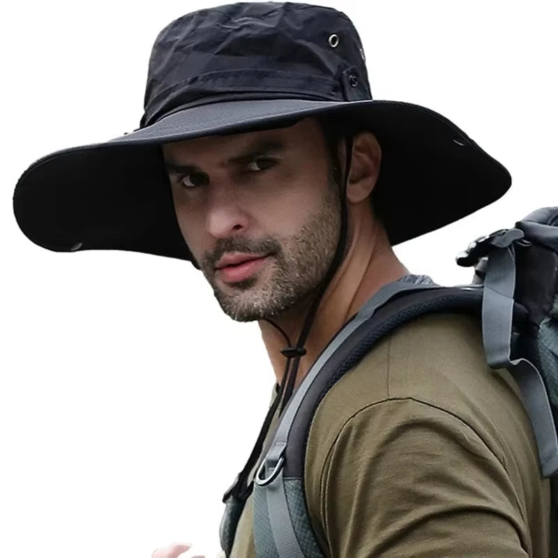 Summer Mountaineering Fishing Hat Men's UV Resistant Fisherman Hat Large Eave Outdoor Work Sun Protection Hat Sun Visor Hat