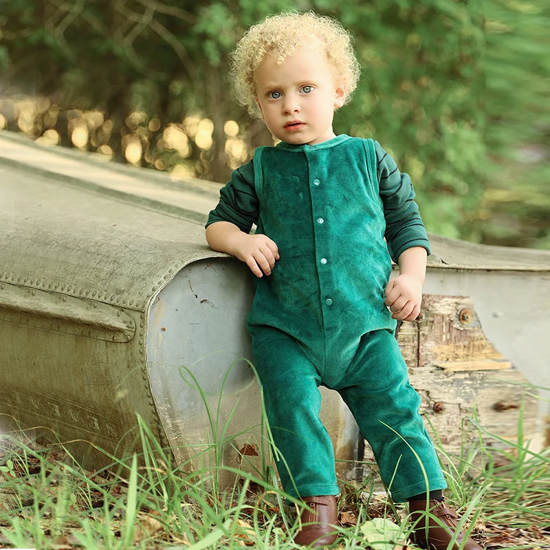 AA-Velour and Striped Layered Set Kids Clothes Sibling Matching Girl Dress Boys Top Baby Romper V Neck Children Family Matching