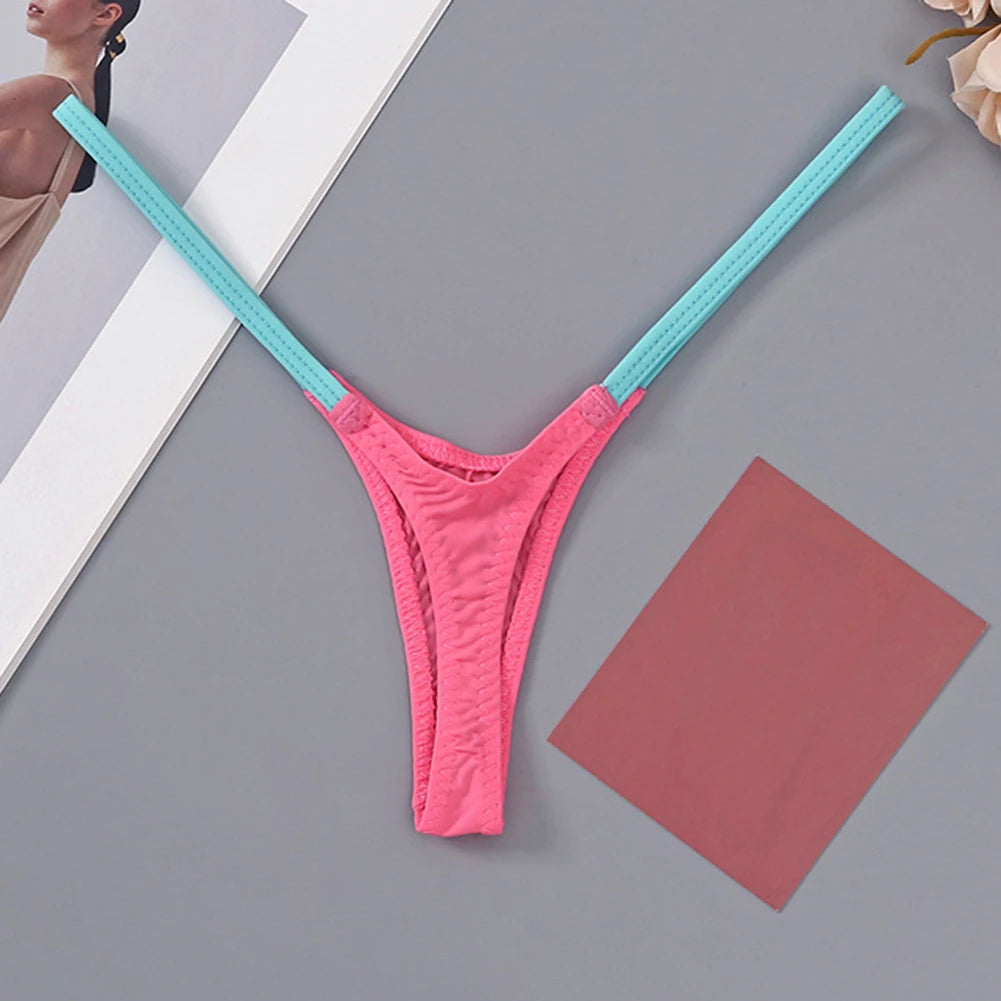 1pc Womens T Back Sexy Underwear Thin Straps Low Waist Multicolor Stitching Thongs Breathable Sexy Hot Mini G-string