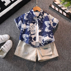 Retro Floral Print Boy's Short Sleeve Shirt Kids Summer Clothing Trendy Stylish Beach Vacation Top for Children Ages 3-10
