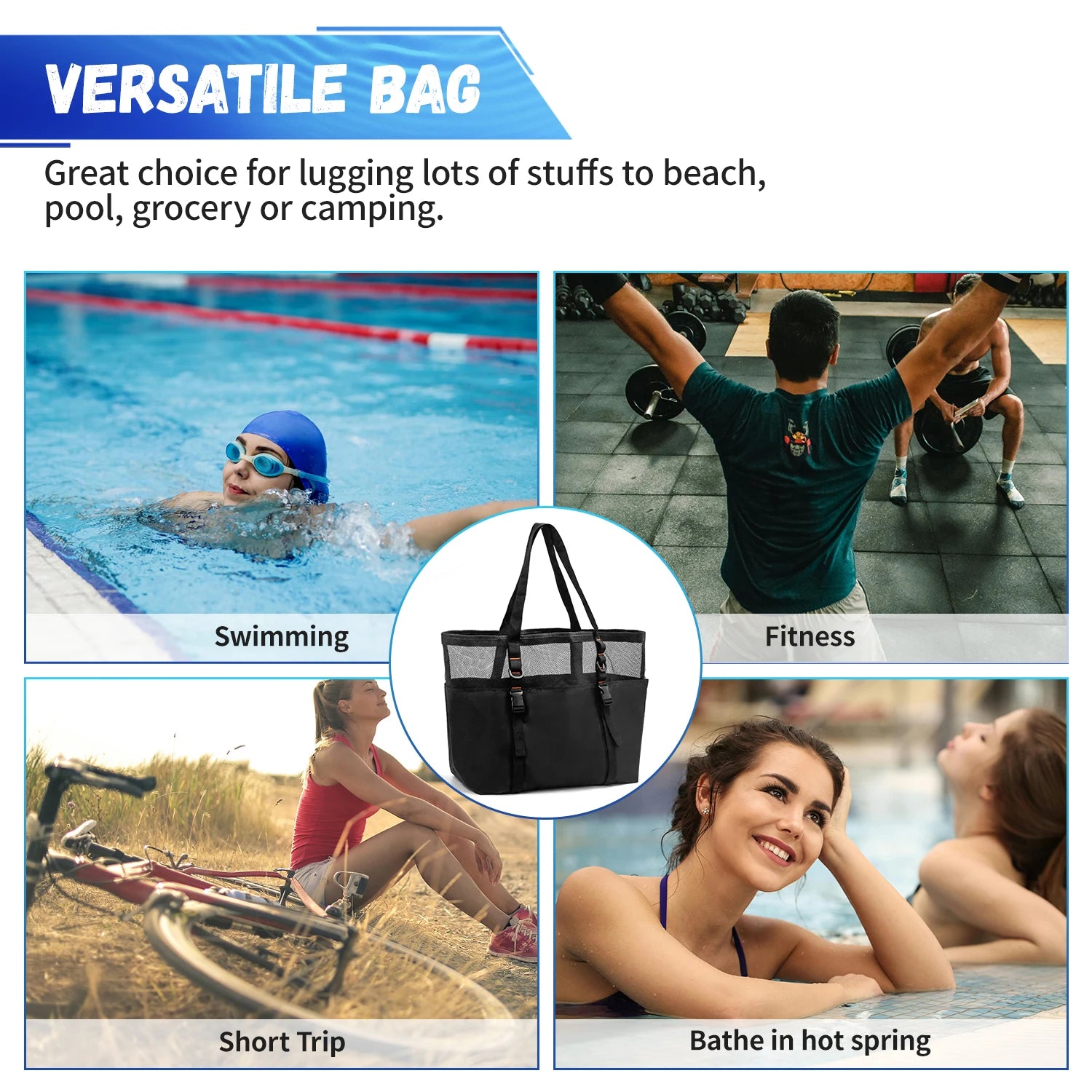 Extra Large Mesh Beach Bag with Zipper Bottom, Oversized Beach Tote Bag for Beach or Pool Trip