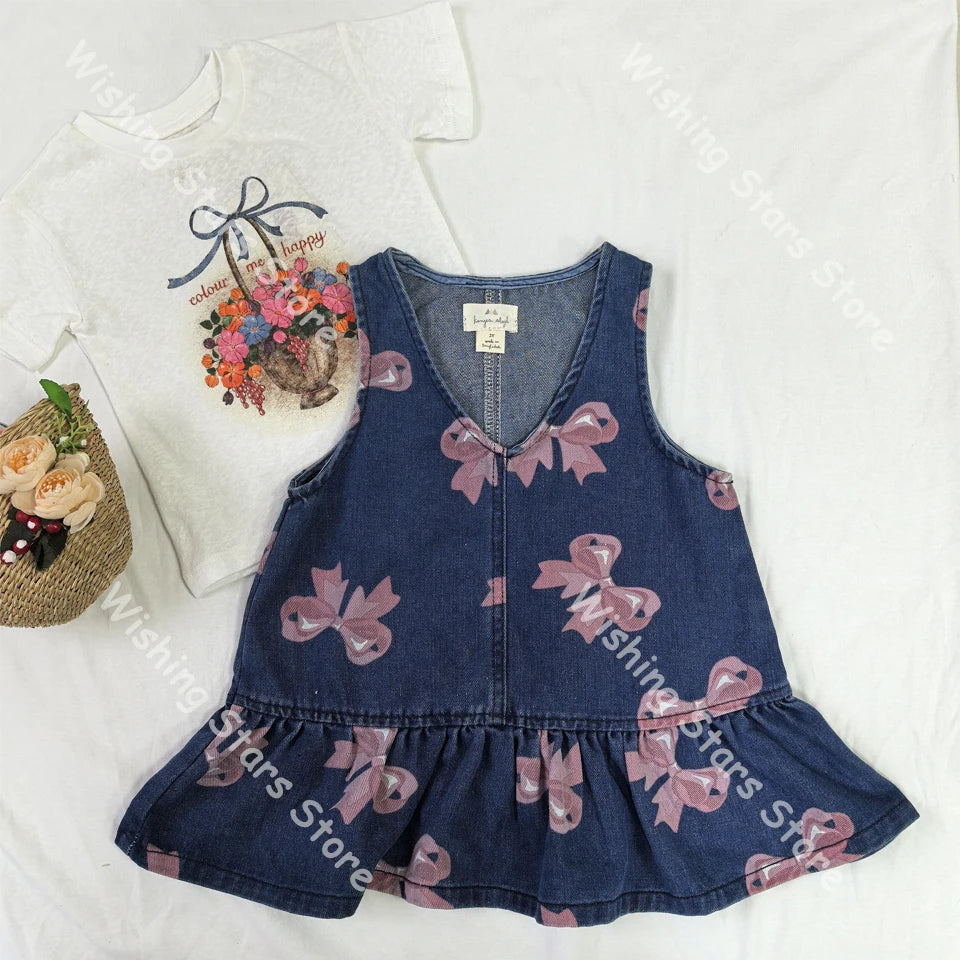 Boys Denim Overalls 2025 KS Girls Cute T-shirt Skirt Boy Simple Cool Tee Tops Shorts Baby Kids Beach Shorts Children Clothes Set