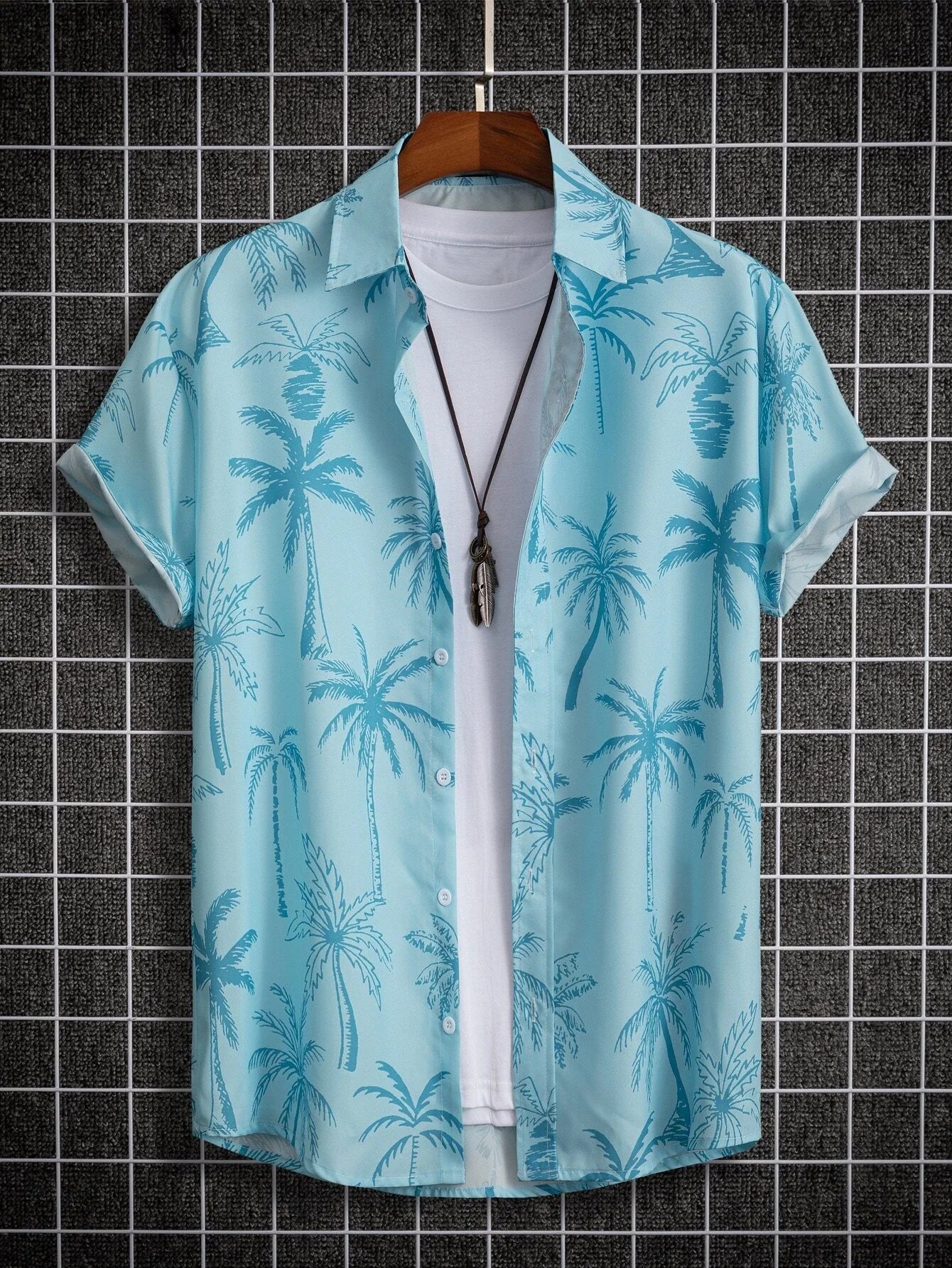 Tropical Coconut Tree Pattern Men's Short Sleeve Button Down Lapel Shirt For Summer Resort Holiday Hawaiian Style oversized tops