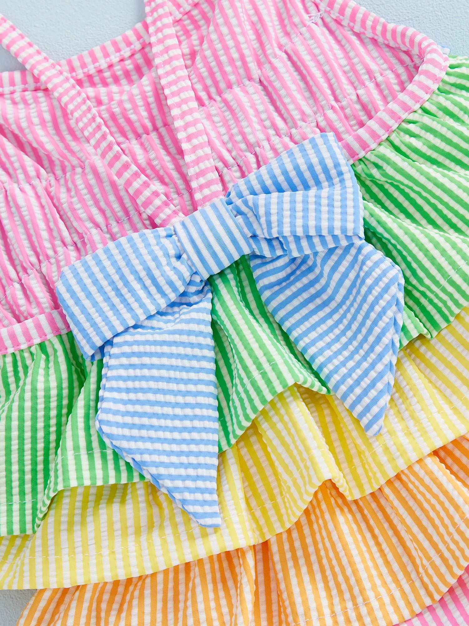 Little Girls Summer Cami Romper Swimsuit Sleeveless Tiered Striped/Plaid Swimwear