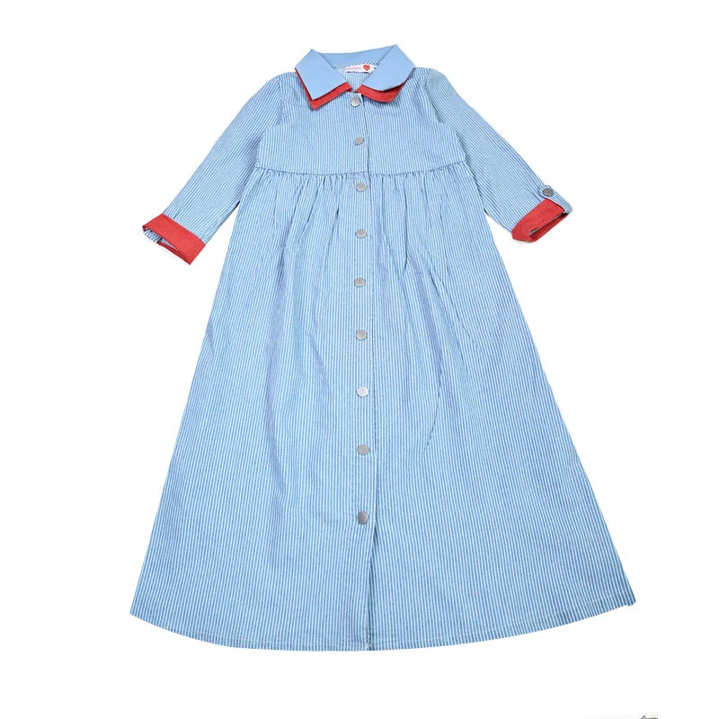 Kids Family Sibling Matching Pinstripe Clothes Set Girls Teenage Dresses Boys Shirt Baby Rompers Garment Washed Children Clothes
