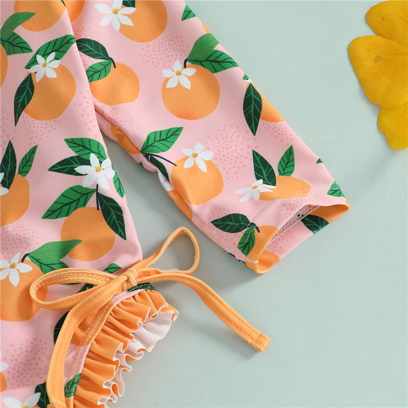 Infant Toddler Newborn Baby Girl Swimsuits Flower Fruit Print Ruffles Rash Guard Swimwear and Swim Cap for Toddler Bathing Suits