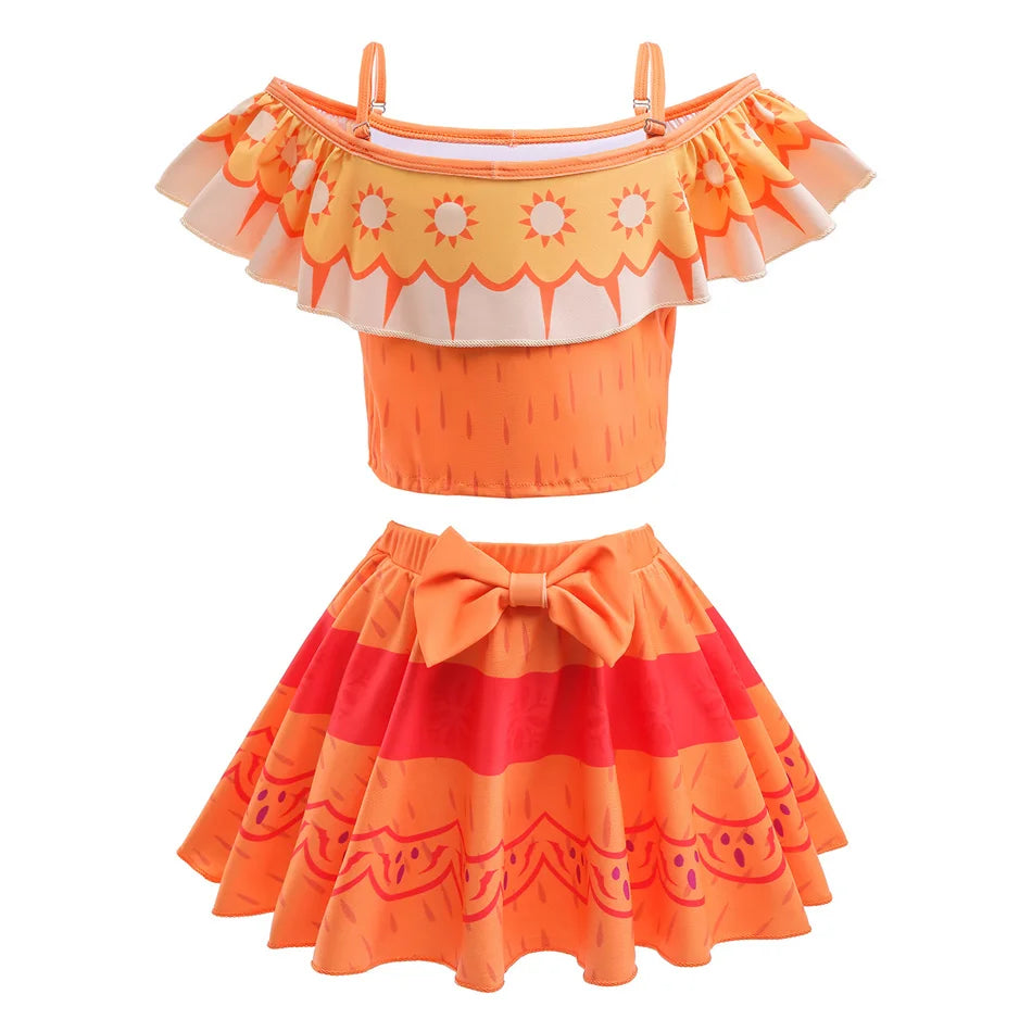 Encanto Cosplay Mirabel Isabela 2Pcs Tops Skirt Set Girls Dolores Luisa Pepa Bikini Swimwear Children Print Beachwear Costumes