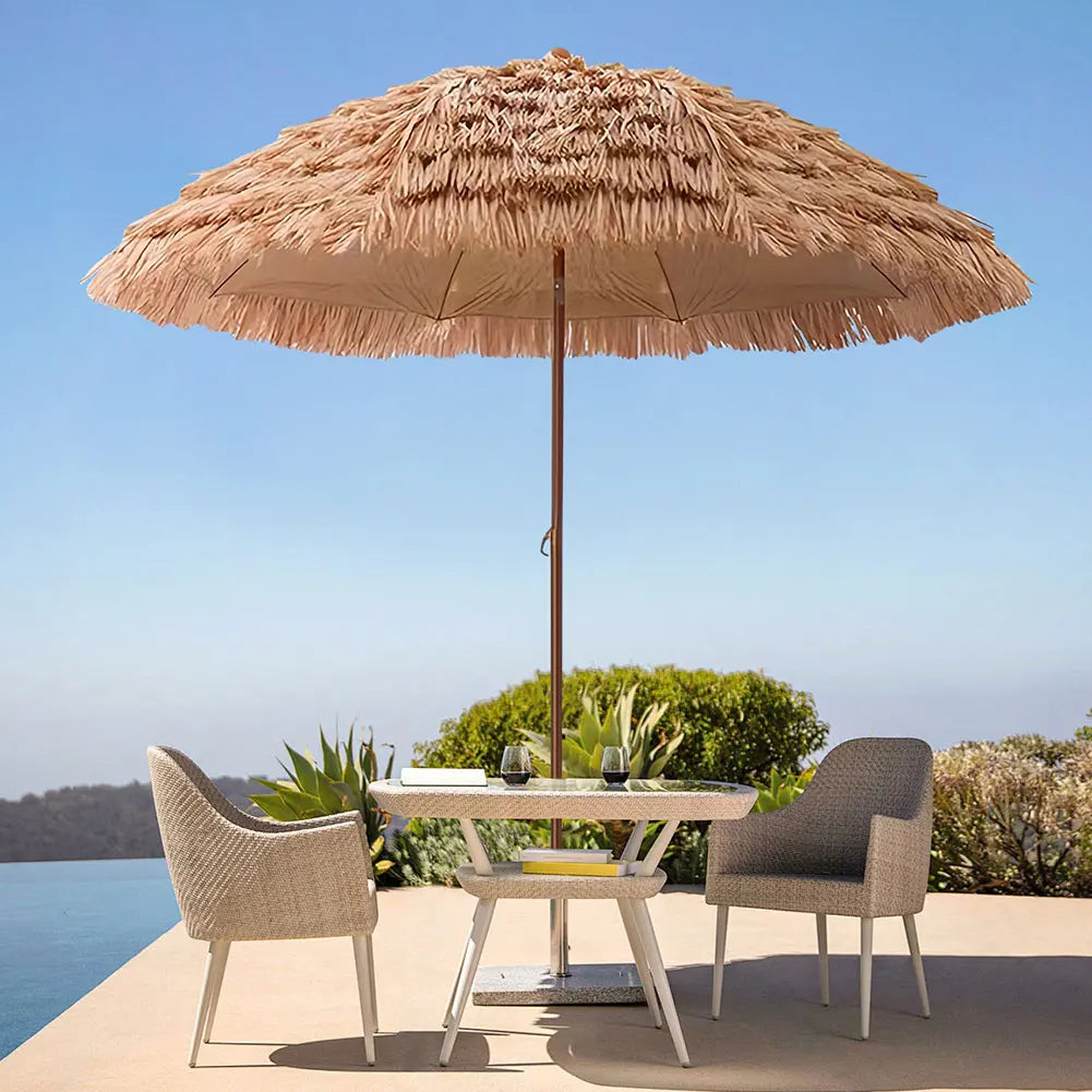 63inch Thatched Garden Umbrella with Tripod Base Beach Umbrella Outdoor Tiki Patio Umbrella for Garden, Lawn, Deck, Backyar