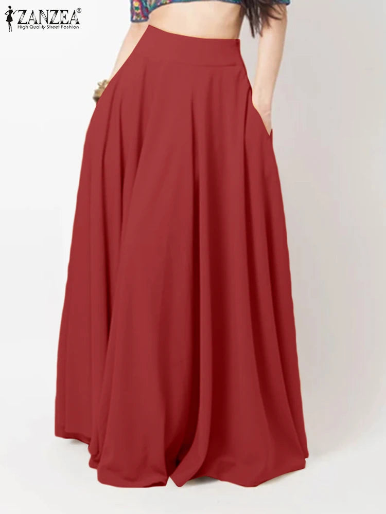 2024 ZANZEA Women Spring Sundress Fashion Maxi Skirts Elegant Long Party Vestidos Female High Waist Solid Robe Beach Faldas Saia
