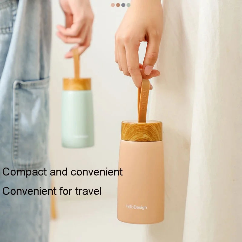 New Style Mini Thermos Cup Creative Wood Grain Cover Portable Vacuum Stainless Steel Water Cup Student High Value Pocket Cup