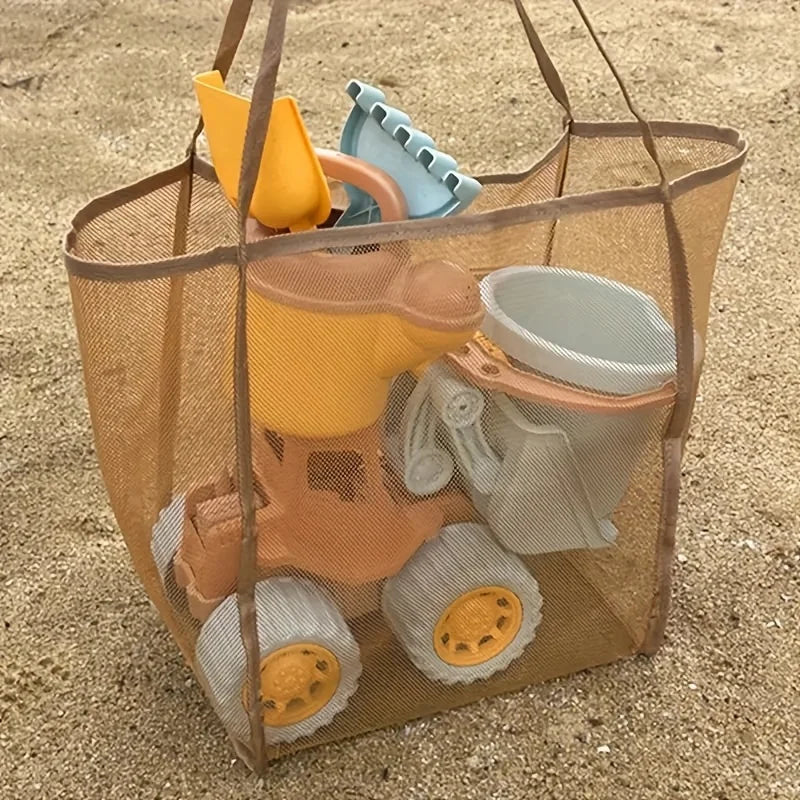 Extra Large Foldable Mesh Tote with Sturdy Handles, Durable Polyester Storage Bag for Beach Toys, Shells, Clothes & Towels