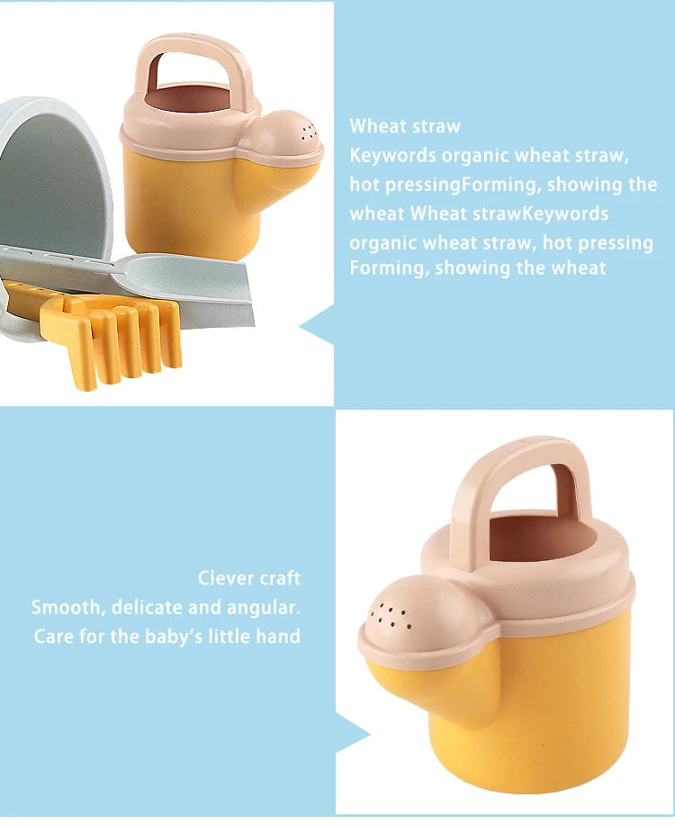 Children's beach toy straw beach bucket set can be loaded with sand digging tools to water flowers outdoor wheat straw toys.