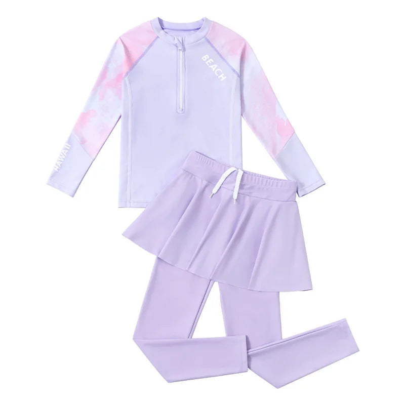 Two Piece Long Sleeve Girls Swimwear With Skirt Burkini Swimsuit Kids Children Modest Swimming Suit Sun Protection Beachwear
