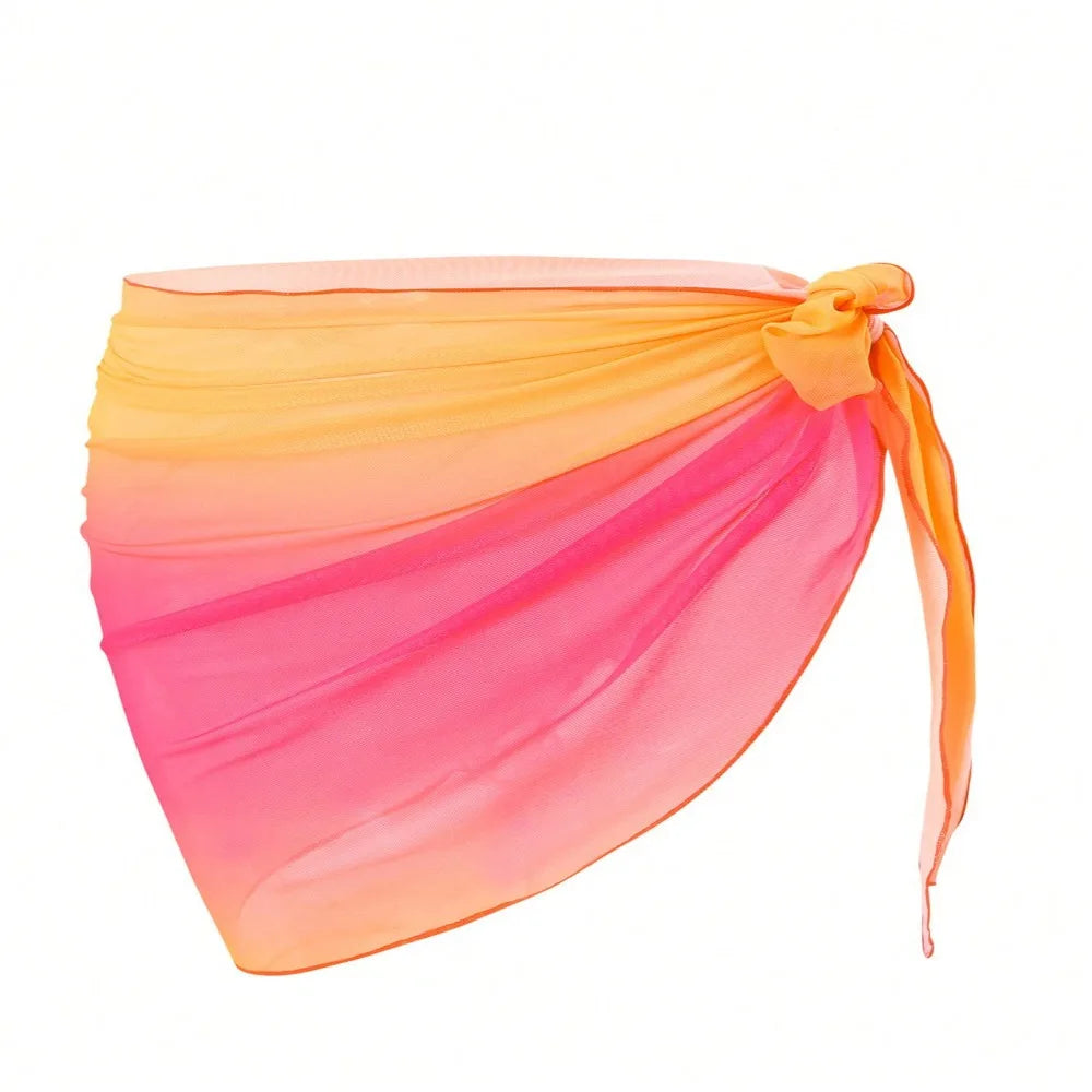 Chiffon Material Beach Dress Short Length Sheer Fabric Sarongs Breathable Quick-Dry Gradient Color Bikini Wrap