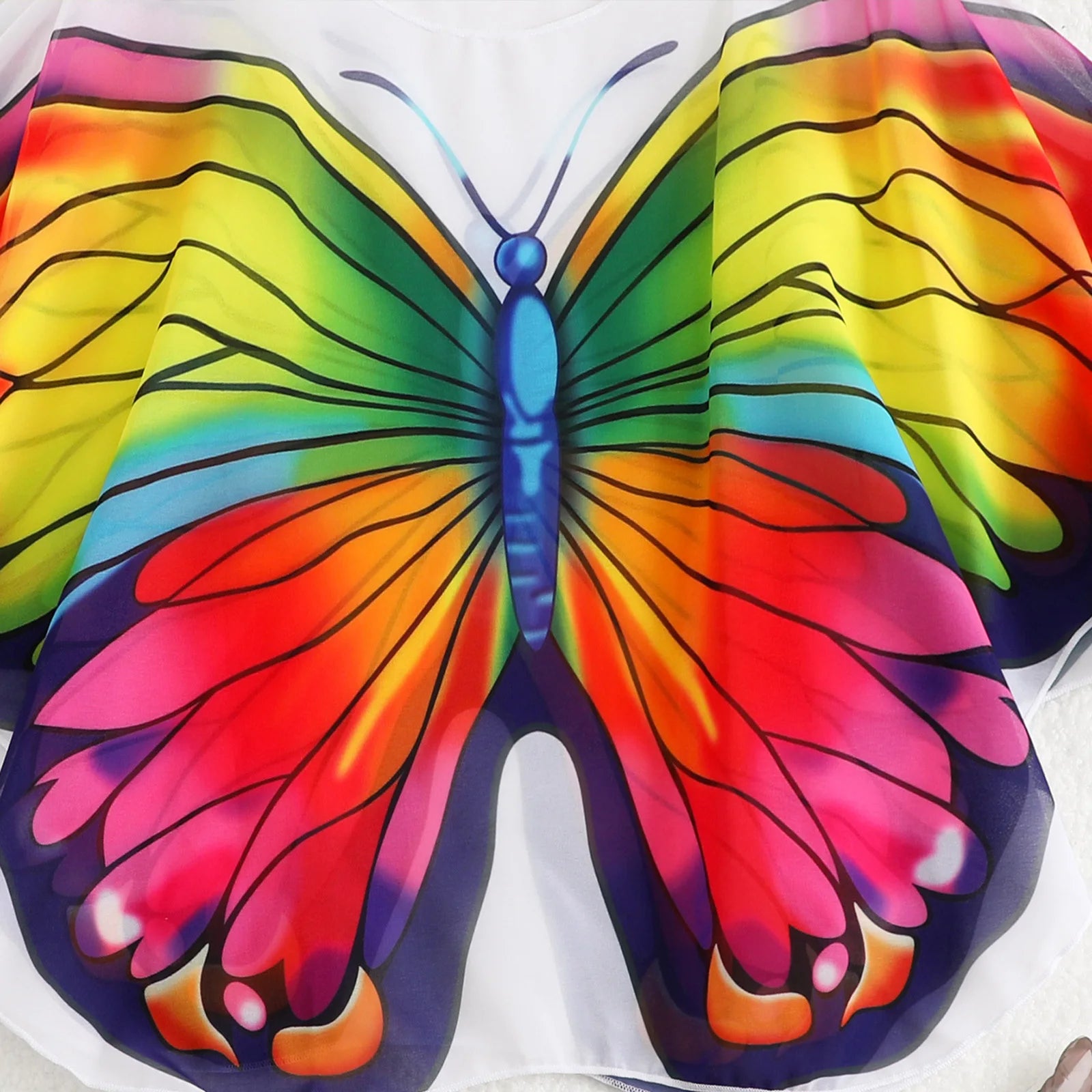 Kids Girls Butterfly Print Sunscreen Shirt Mesh Clothing for Beach Swimming Children's Swimwear Cover-Up Outerwear Single Piece