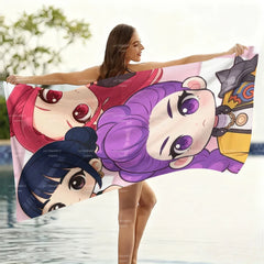 Chibi Anime Girl Beach Towel, Soft Microfiber Quick Dry Bath Towel, Cute Cartoon Pool Swim Towel for Kids Adults Beach Vacation