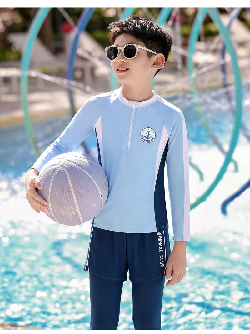 Full Body Boys Swimwear Sun Protection Kids Swimsuit Two Piece Children Long Sleeve Bathing Suit Summer Swimming Pool Clothes