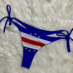 Summer New Split Three-Point Swimsuit Y2K National Flag Print Blue Bikini Set Swimsuit Bikini