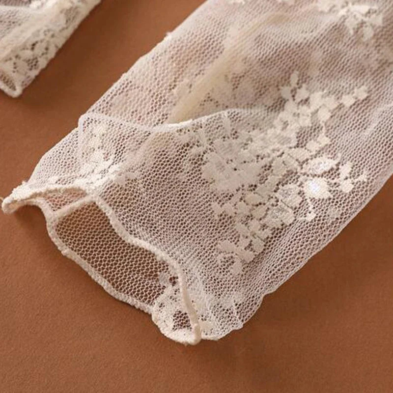 New Women Floral Lace Shirt Spring Autumn Long Sleeve Sexy Mesh Bottoming Shirts Mock Neck Blouse T-Shirt Pullover Top