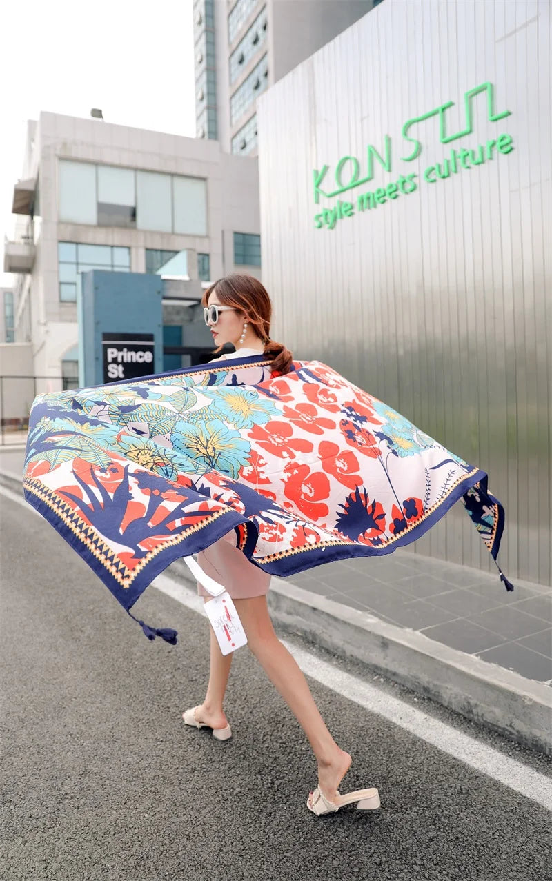 Fashions 90x180cm Twill Cotton Pareo Beach Cover-Ups Women Large Beach Dress Bikini Bathing Swimwear Cover Up Sarong Wrap Scarf