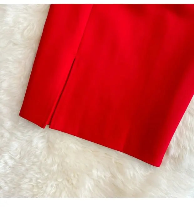 High Waist Midi Skirt Women's OL Profional Slimming Side Slit Wrap A-Line One Step Skirt Autumn Korean Sle Commute