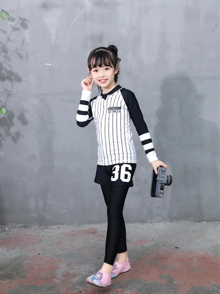 Kids/Toddler Three-Piece Long Sleeve Swimsuits Rash Guard Bathing Suit Swim Shirt+Pants+Shorts Full Body Sun Protection Wetsuits