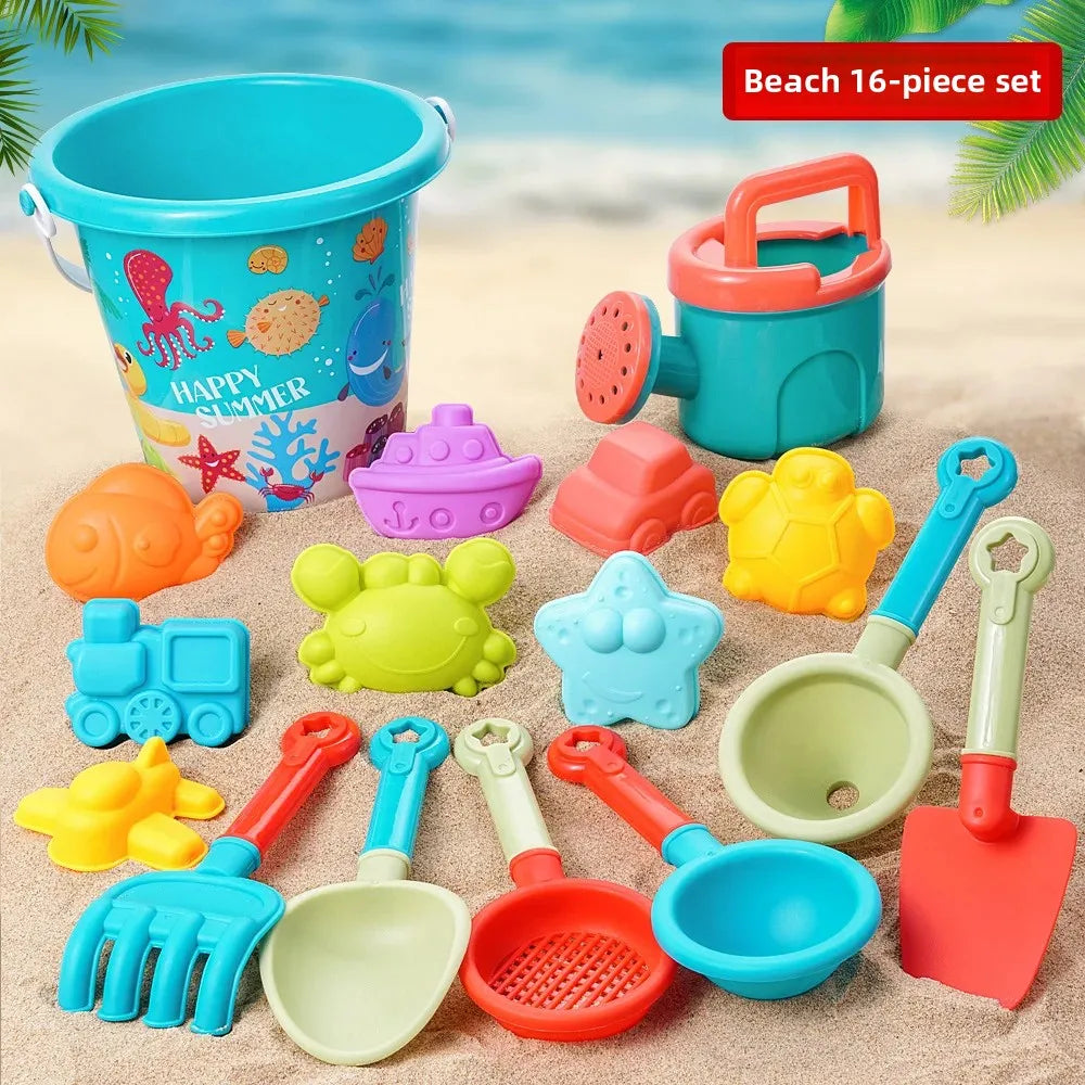 14/16 PCS Beach Toys for Kids Sand Toys Set for Toddlers Sandbox Toys with Bucket Shovel Rake Set Summer Outdoor Children Gifts