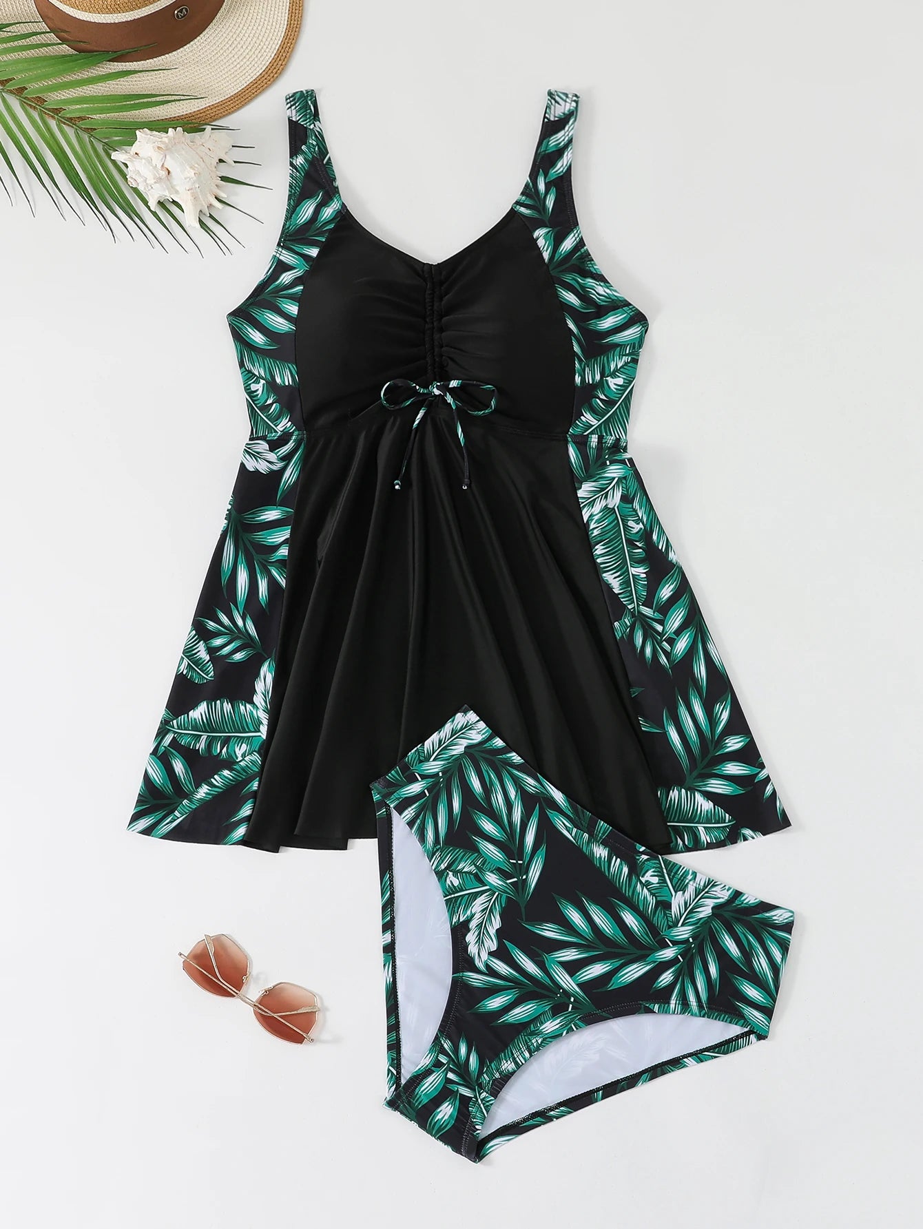 Swimsuit Women Leopard Large Plus Size Tankini 2 Pieces Swimwear Female Bathers Bathing Swimming Swim Suit Beach Dress 5XL