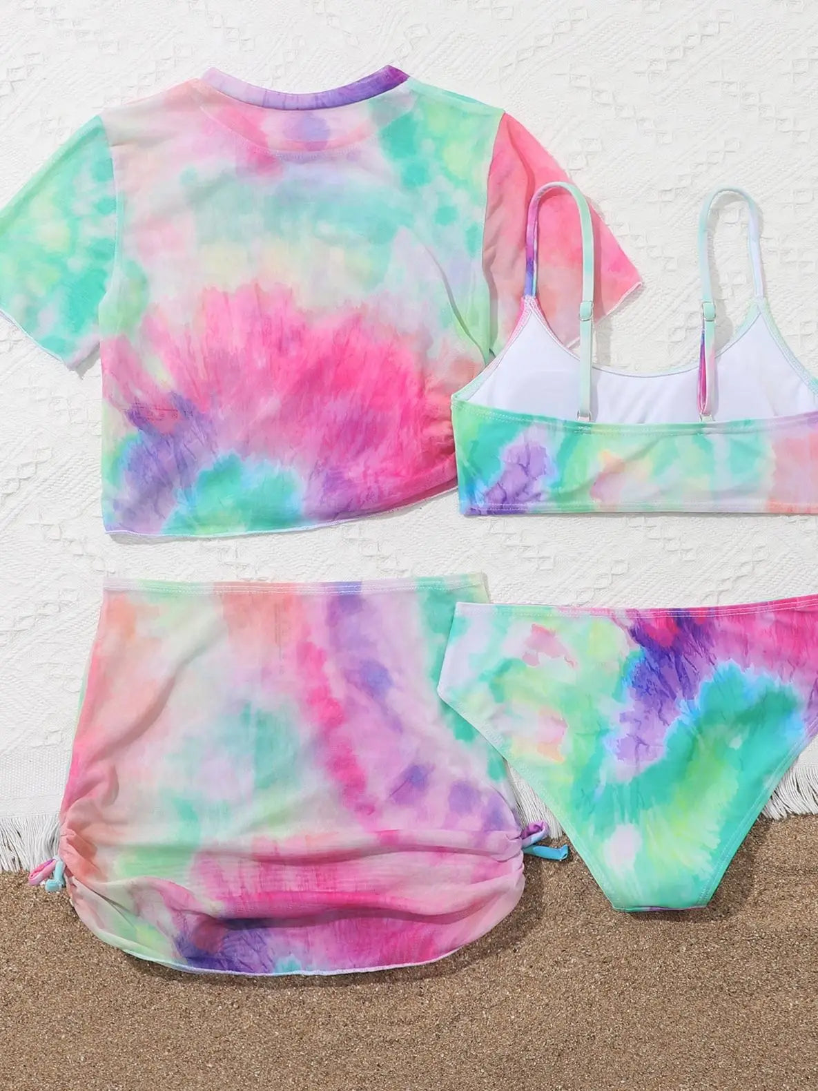 4 Pieces Bikinis Set Top & Skirt 2026 Girls Swimsuit Kids Swimwear Female Children Bathers Bathing Swimming Swim Suit Beachwear