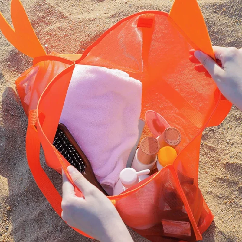 Cute Large Capacity Storage Bag Portable Foldable Mesh Sand Digging Toy Organizer Pouch for Beach Travel Outdoor Sports