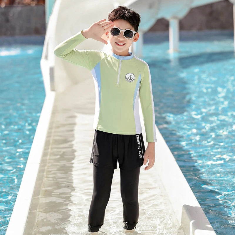 Full Body Boys Swimwear Sun Protection Kids Swimsuit Two Piece Children Long Sleeve Bathing Suit Summer Swimming Pool Clothes