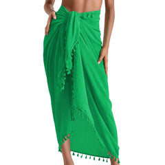 Solid Color Beach Wrap Skirt Sheer Design Quick Drying Sarong Beach Towel Knot Side Tassel Trim Bikini Cover Up