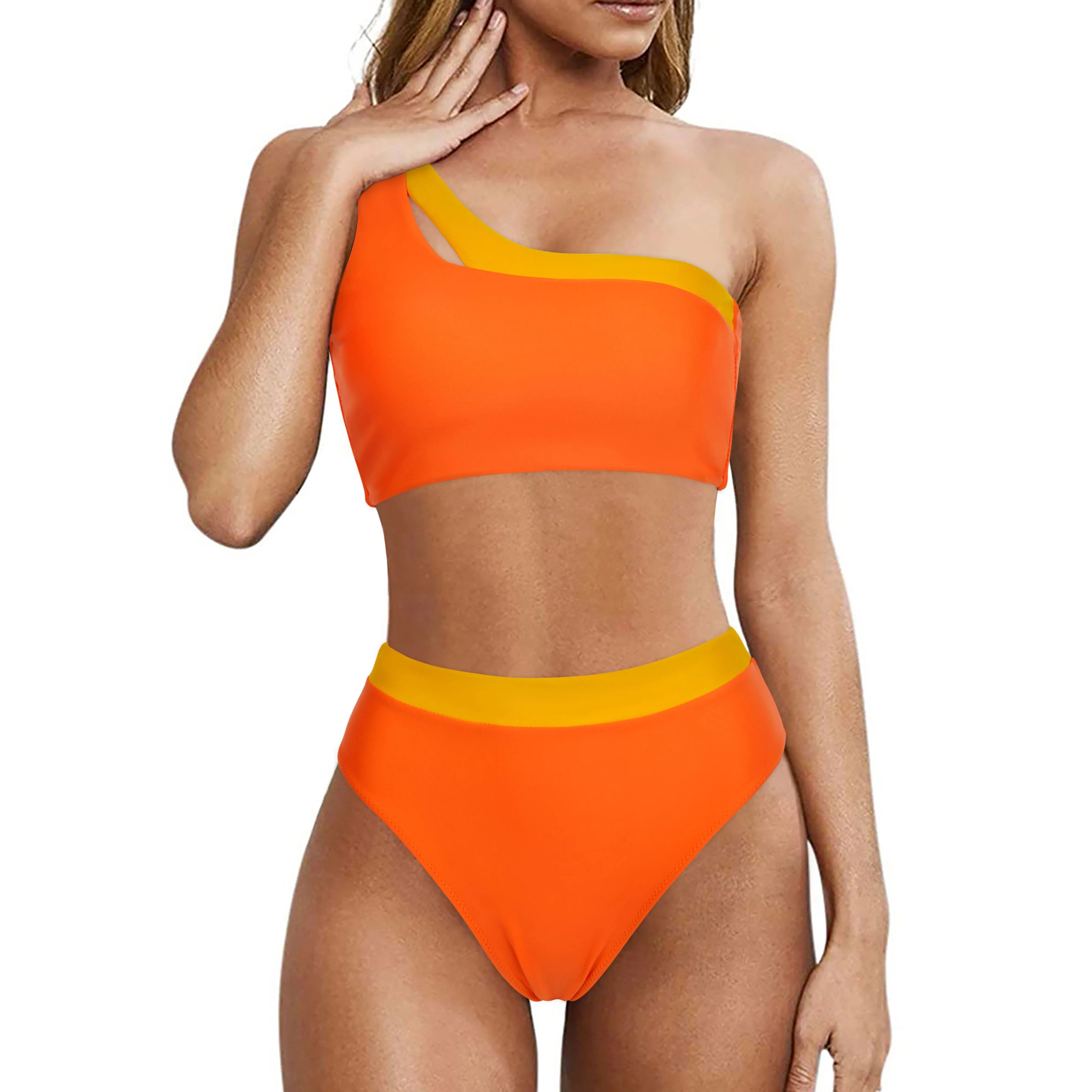 Women  2 Piece Bikini Sets Solid Color Padded High Waisted Bikini  Summer Beachwear Swimming Bathing Suits Bikini Set Femme