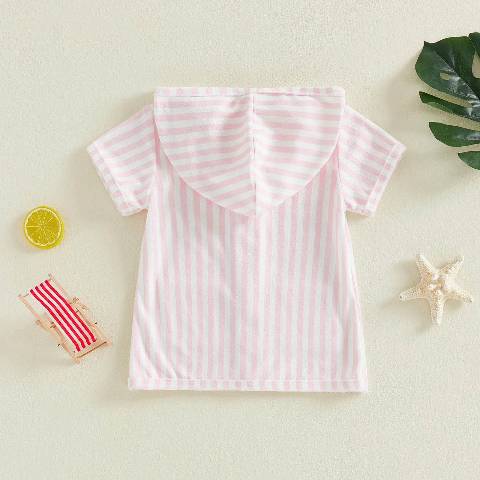 0-5Y Girls Swimwear Cover-ups Short Sleeve Zip Up Hooded Striped Bathing Suit Cover Up for Kids Pool Beach Robe 2026 New