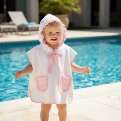 0-4Y Toddler Girl Swimwear Cover Ups for Beach Pool Striped Ruffled Trim Hooded Shawl Robe 2026 Spring Summer Kids Beachwear