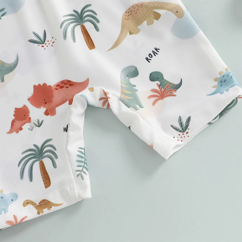 1-4T Toddler Boys Rash Guard Swimsuit Dinosaur/Shark Print Long Sleeve Zip Bathing Suit with Swim Cap