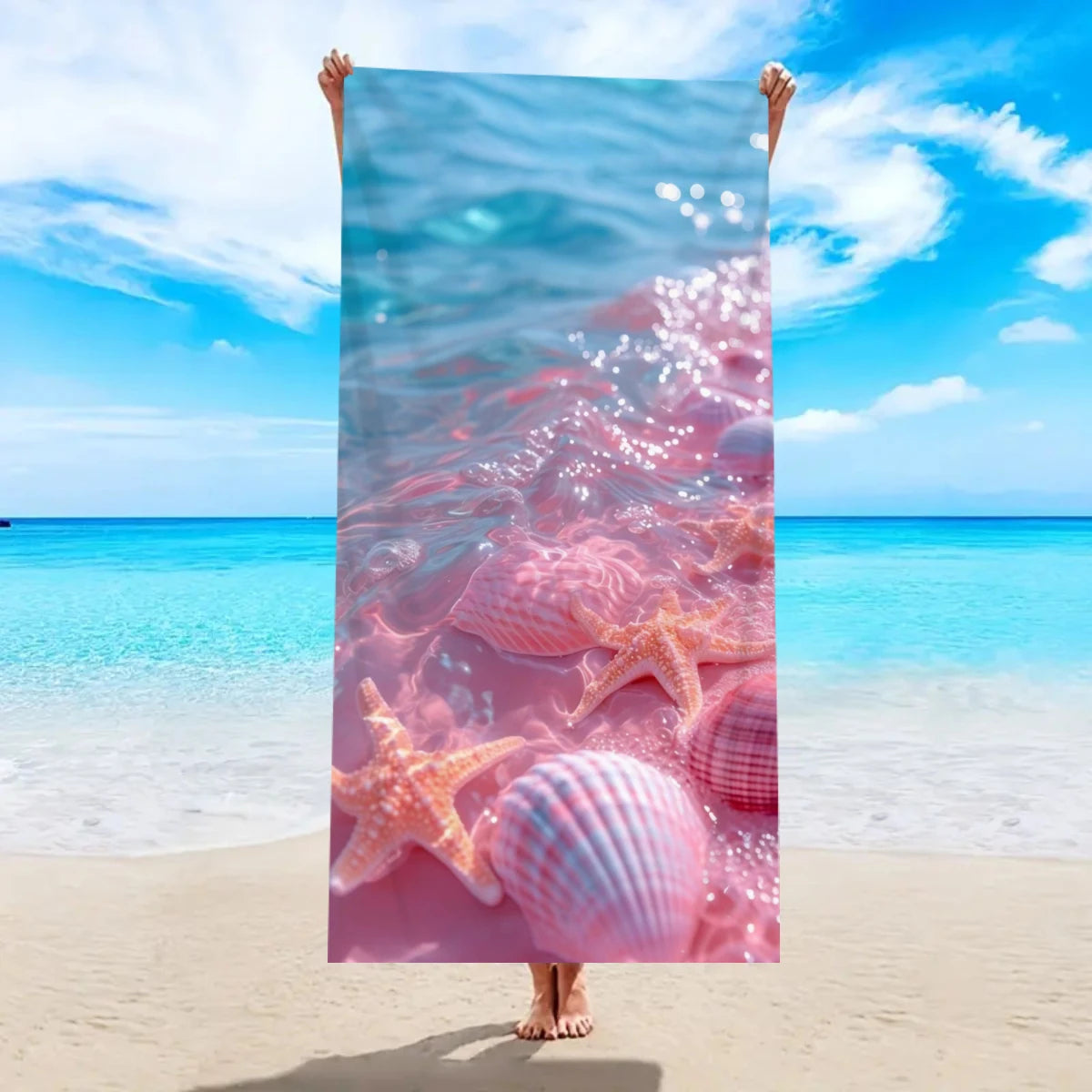 1pc Ocean element beach towel, suitable for outdoor sports, swimming, and fitness center multifunctional beach towel