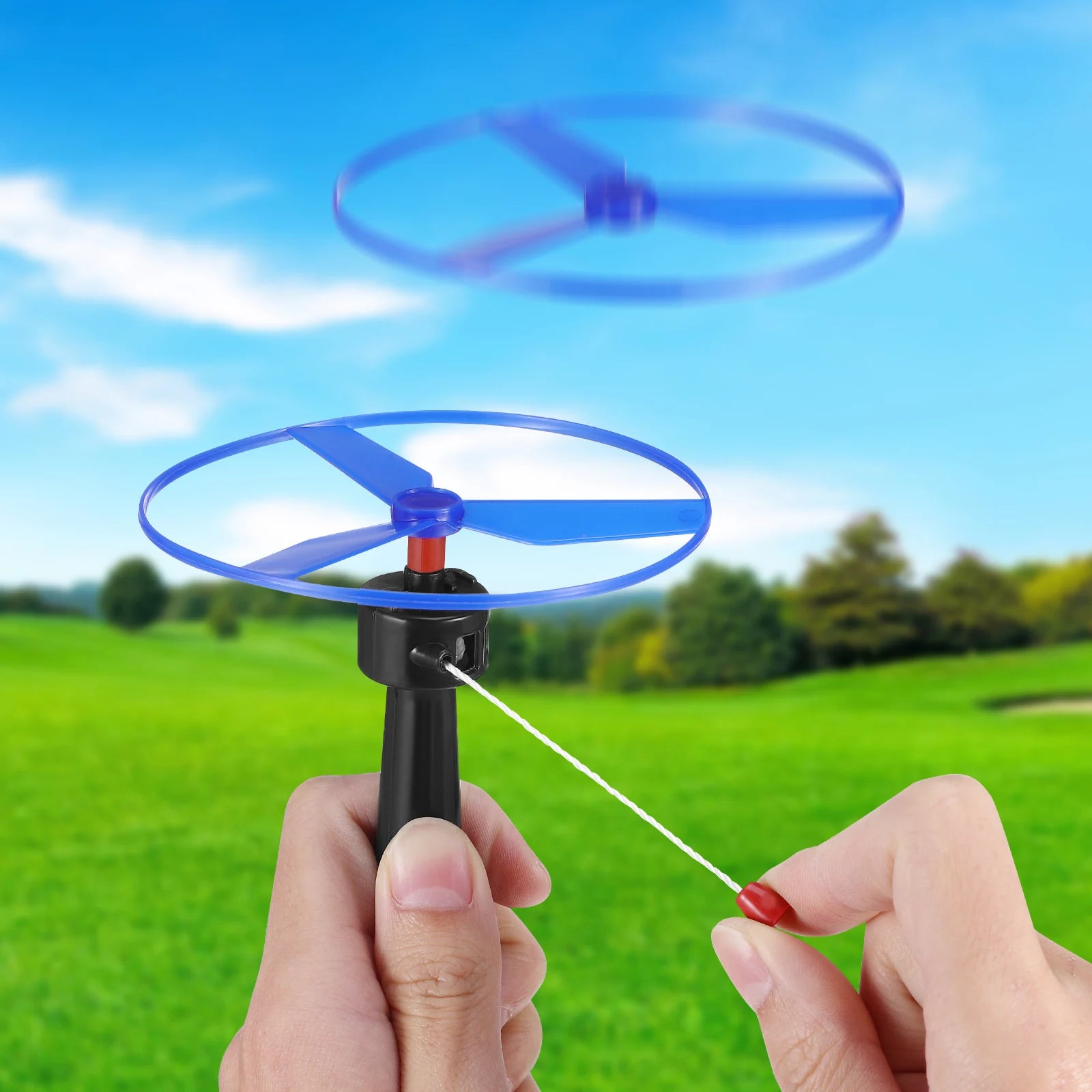 Kid Sports Pull Line Saucer Toys Children Outdoor Fun Rotating Flying Helicopter Gift Processing Toy for Parks Beach