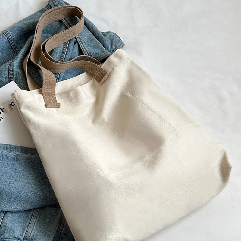Women Canvas Tote Bag Solid Color Designer Ladies Casual Handbag Shoulder Bag Large Capacity Cotton Reusable Shopping Beach Bag