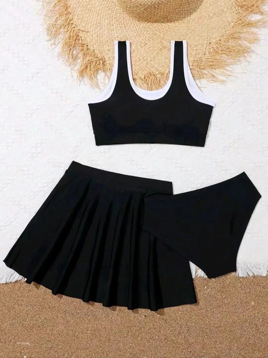 3 Pieces Bikinis With Skirt 2026 Girls Swimsuit Red Kids Swimwear Female Children's Bathers Bathing Swimming Swim Suit Beachwear